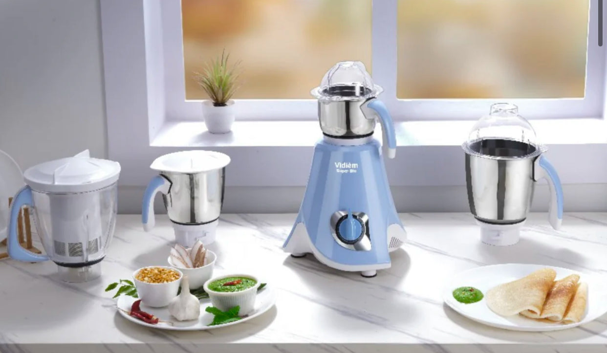 Vidiem Super Blue 750 Watts Mixer Grinder with Juicer Jar and UL Certified Motor-110 Volts