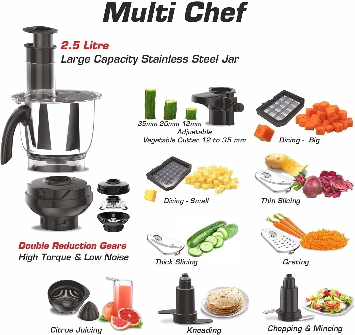 Vidiem Tusker Mixer Grinder 750W with UL Certified motor - 110 V with 6 Jars